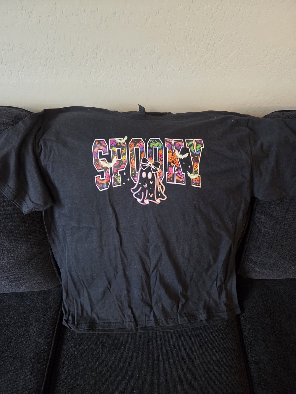 Gildan Black Tee with Colorful 'Spooky' Graphic